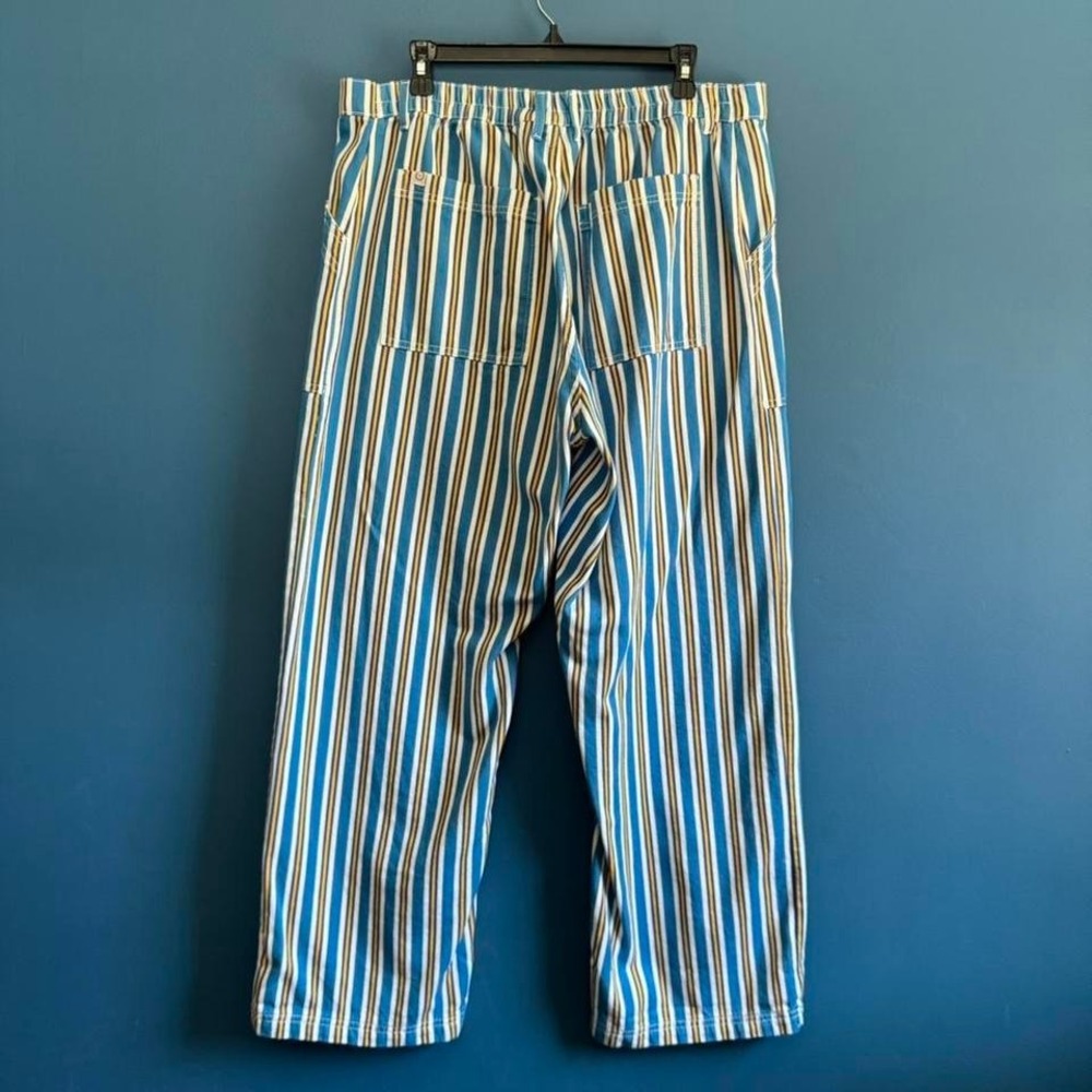 BIg Bud Press Stripe Work Pants Women's Size XL Blue Yellow Retro High Rise - Picture 3 of 8
